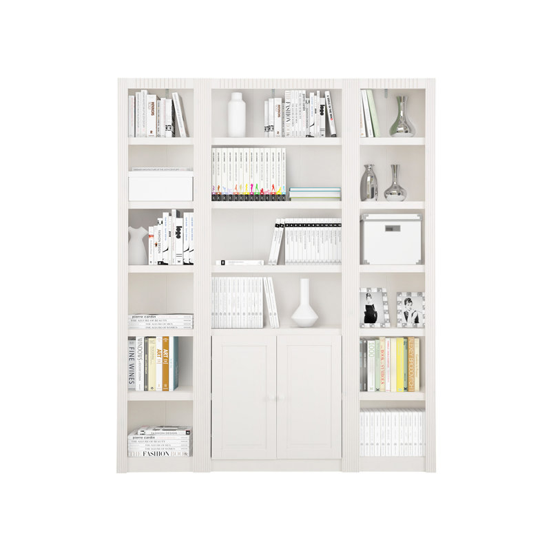 Elona 213cm H x 177.4cm W Library Bookcase, White Lacquer