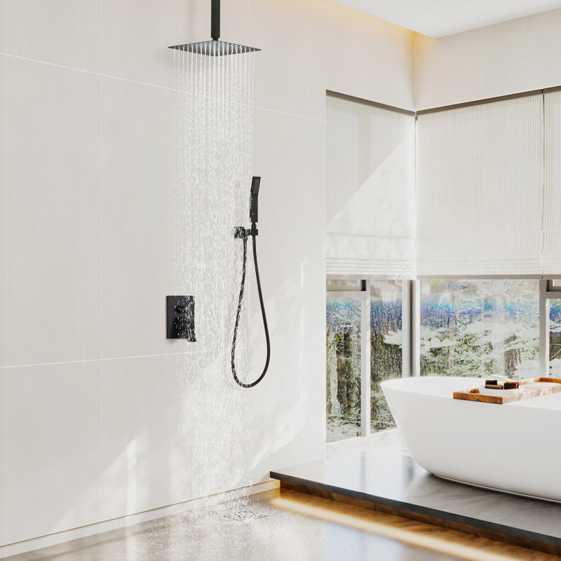 Système de douche complet avec valve brute, Noir mat