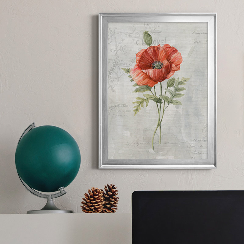 Lin coquelicot - peinture sur toile encadrée, Argent, H 22,5 po x l 30,5 po x P 1,5 po