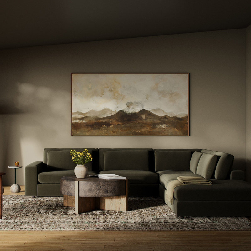 Bloor Modular Sectional, Surrey Olive Cotton Blend, Left Hand Facing