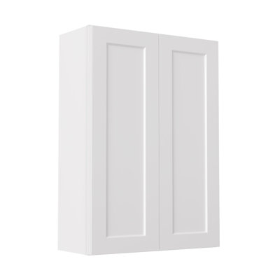 30 Inch Laundry Room Cabinets Wall Mounted, Solid Wood Over The Toilet Storage Cabinet, Bathroom Organizer Cabinets with 2 Shaker Door & Shelves, Easy to Assemble for Kitchen, Garage - White