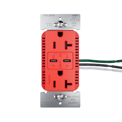 20A Tamper Resistant 65W Commercial Rated Power Delivery USB Type C Duplex Outlet