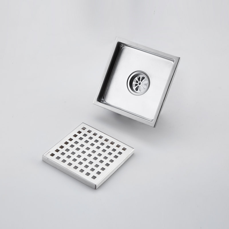 6" Classic Square Shower Floor Drain, Brushed Nickel