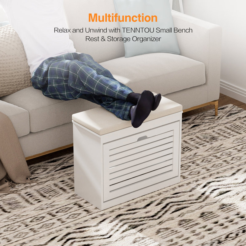 Small Shoe Storage Bench with Flip Drawer and Cushion for Entryway