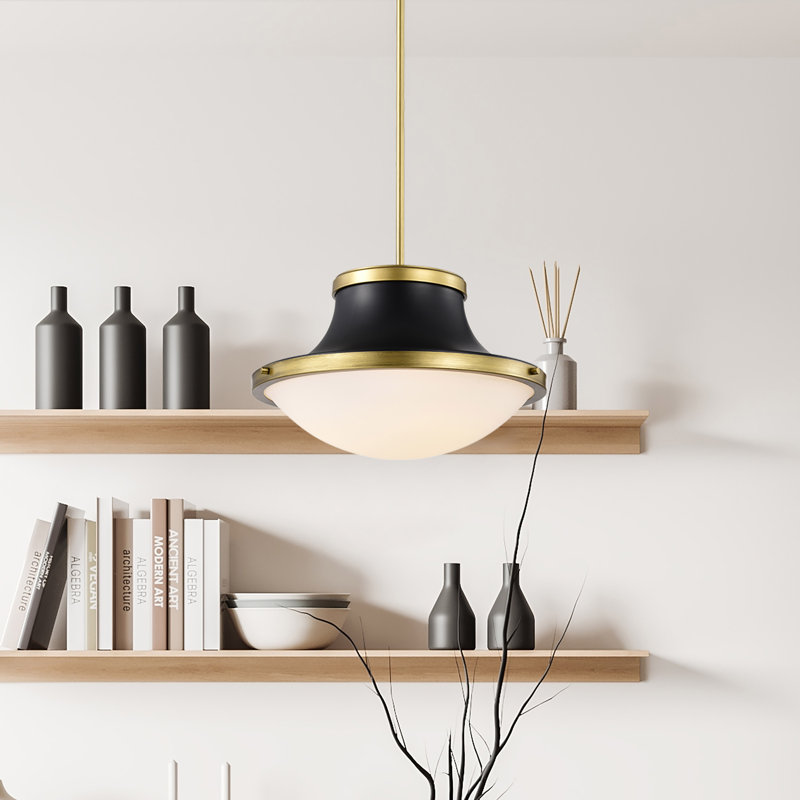 Vanek 1-Light Dimmable Steel Schoolhouse Pendant , Matte Black, 52.25" H x 18" W x 18" D