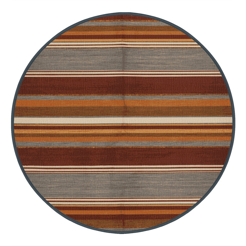 Washable Auburn Light Gray Striped Area Rug, Round 5'