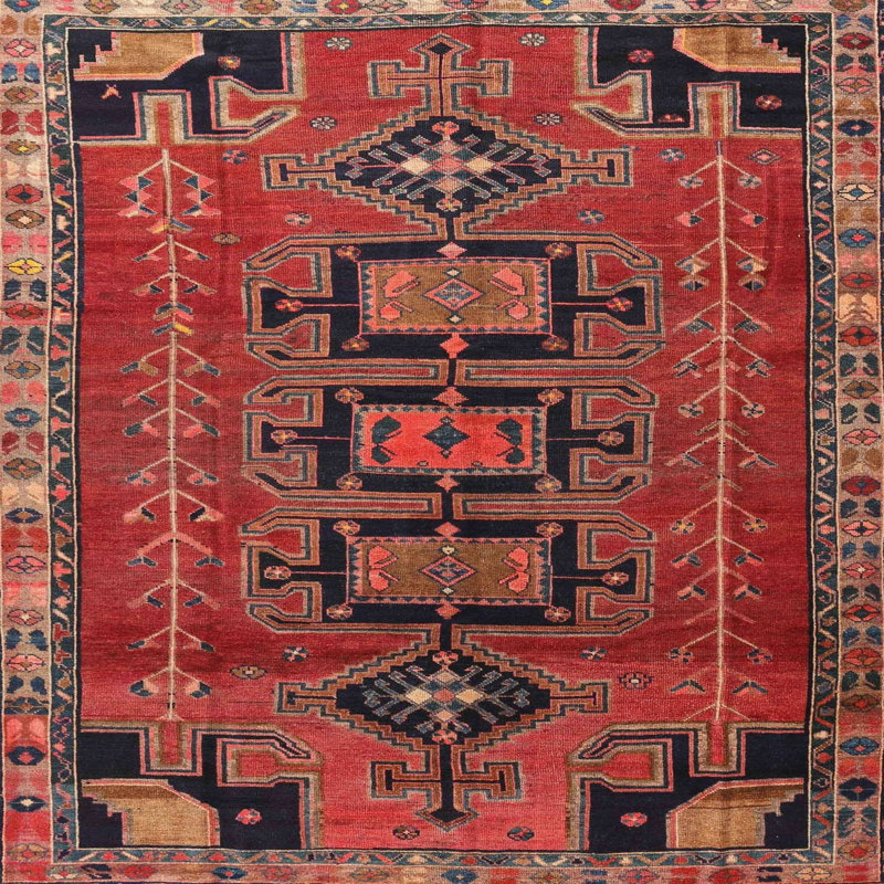 Tapis rouge / noir / brun Southwestern, Rond 4 pi