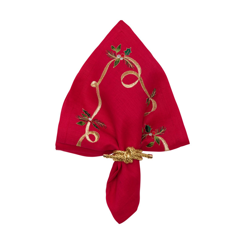 Xmas Ribbon Napkin, Red/Green/Gold