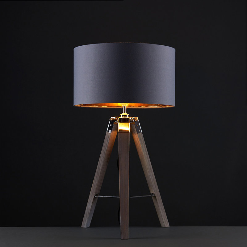 Bella Vista Wood Tripod Lamp, Grey/Gold