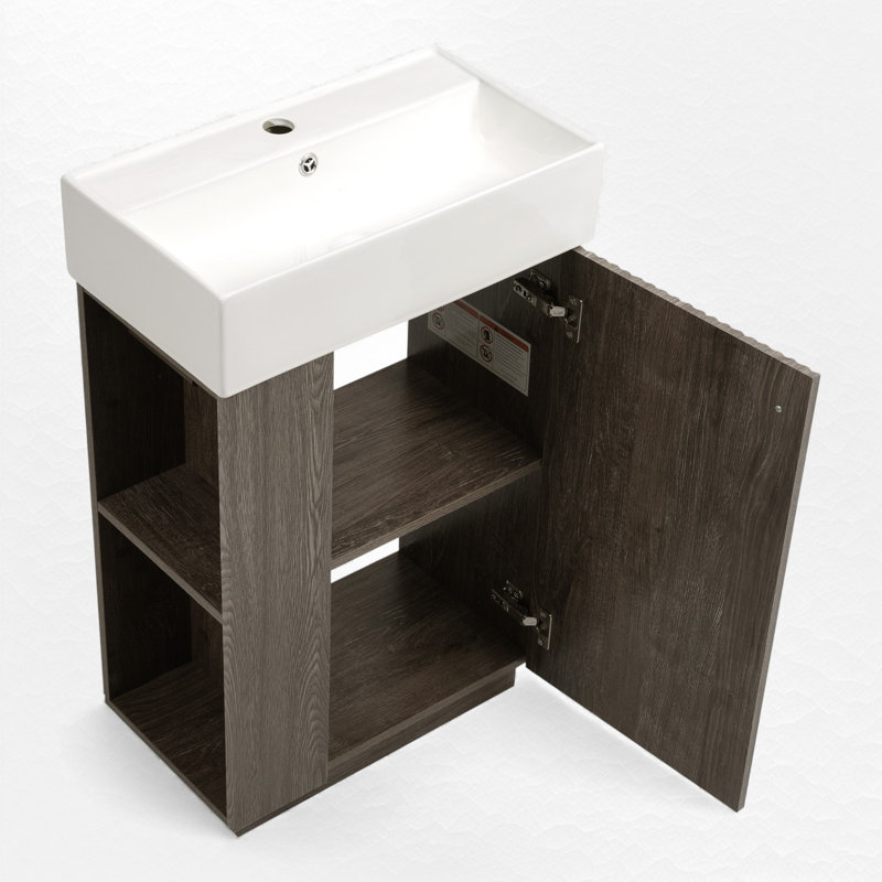 Meuble-lavabo simple 22 po avec plateau en céramique, Gris foncé, Right Hinge