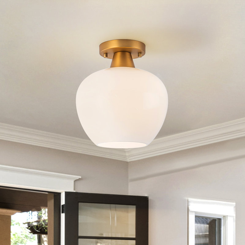 Single Light Frosted Glass Semi Flush Mount, Frosted Glass, White