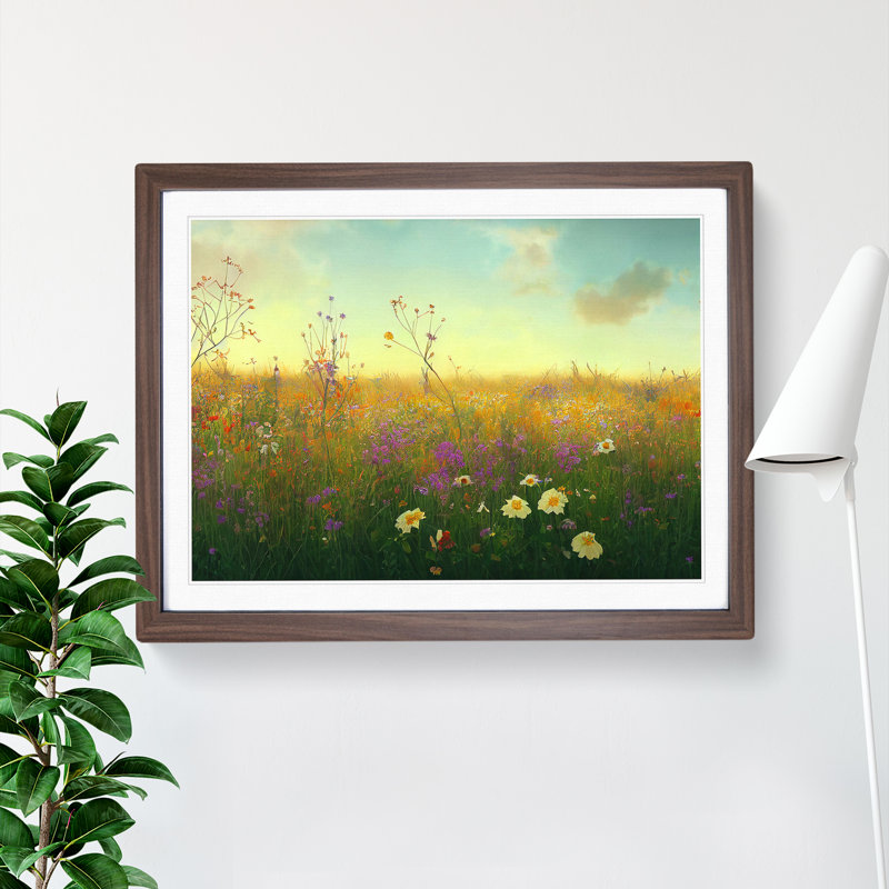 Dreamy Wildflowers Floral - Single Picture Frame Print, 34cm H x 46cm W, Walnut