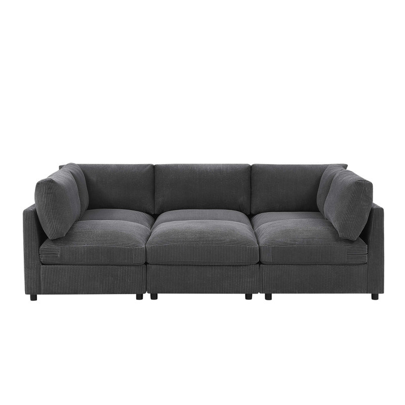 Corduroy Reversible Modular Sectional, Dark Gray Corduroy, 33" H x 98" W x 126.5" D