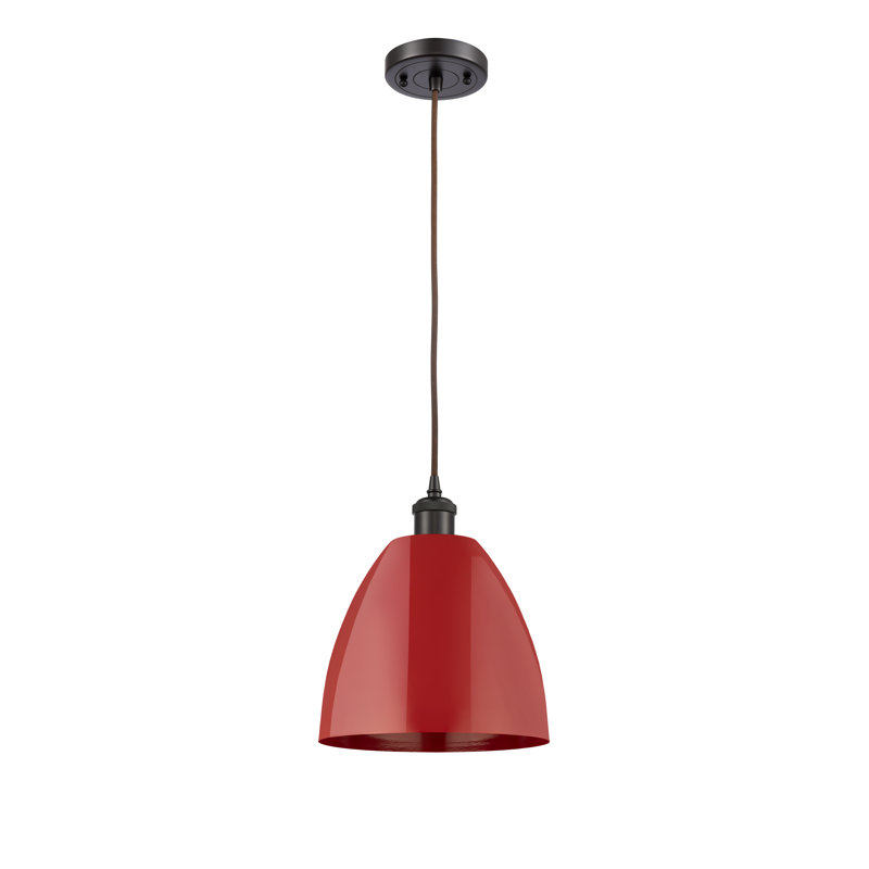 Luminaire suspendu conique 1 lumière, Rouge, H 12,88 po x l 9 po x P 9 po, Bronze huilé