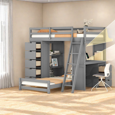 Lits multifonctionnels avec rangement, lit moderne en bois gris pour petites pièces