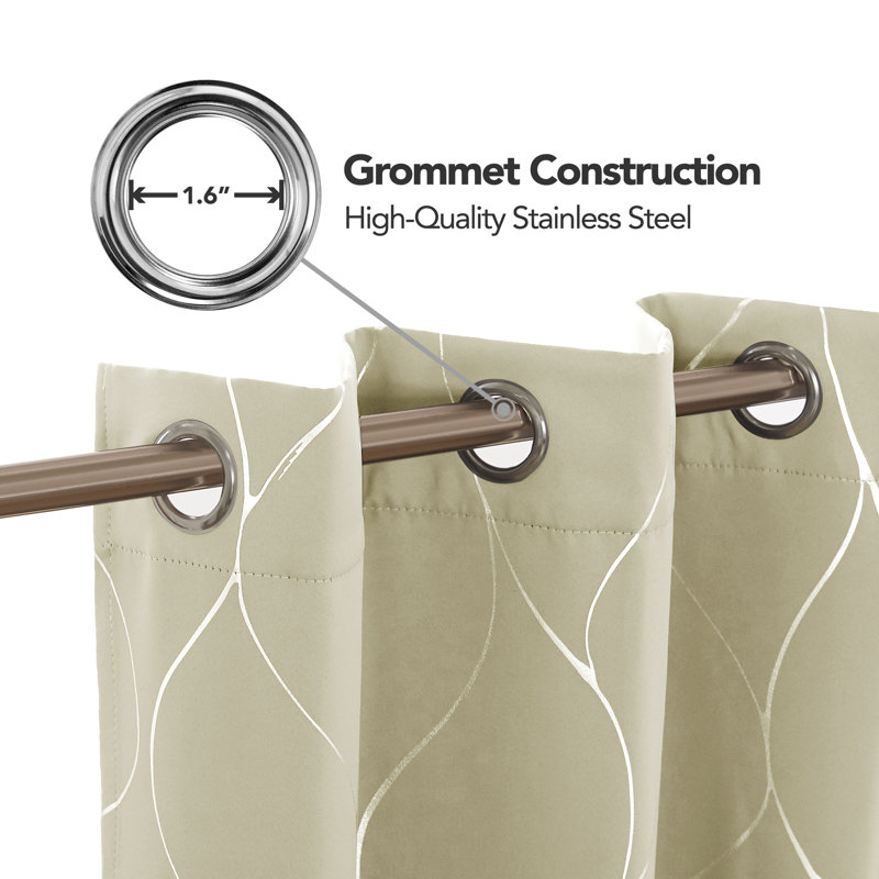 Seligman Wave Foil Printed Room Darkening Thermal Curtains, Width 132 x Drop 138 cm, Dark Beige