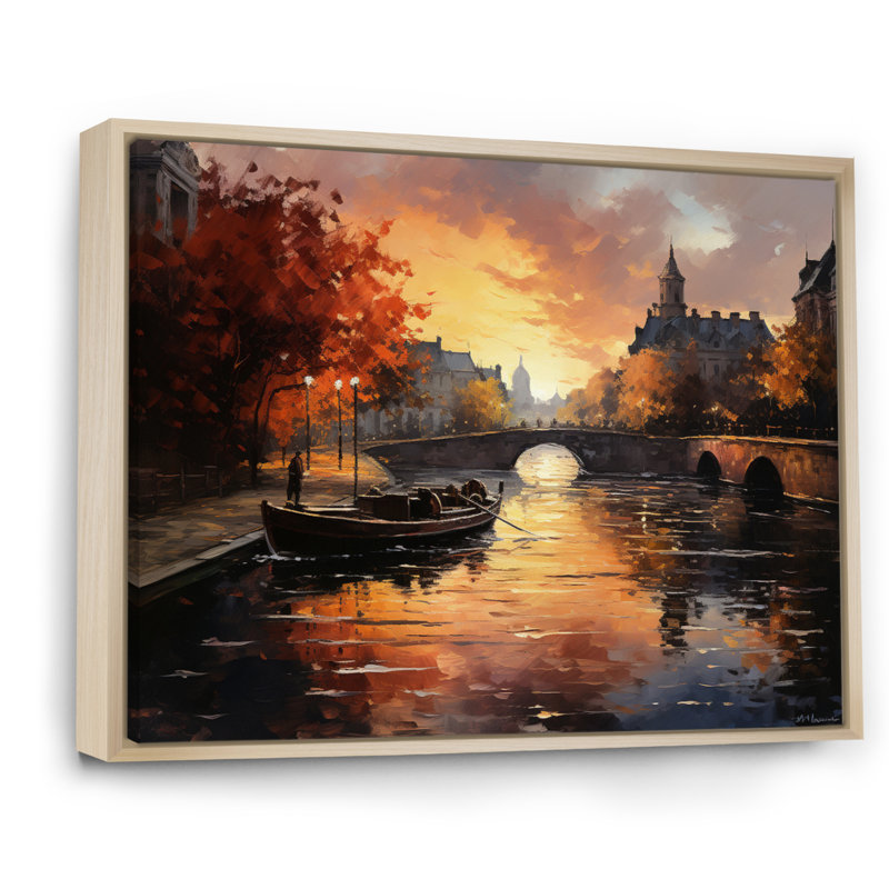 " Yellow Canal Golden Glow Warm ", Natural Floater Framed, 30" H x 40" W x 1.5" D