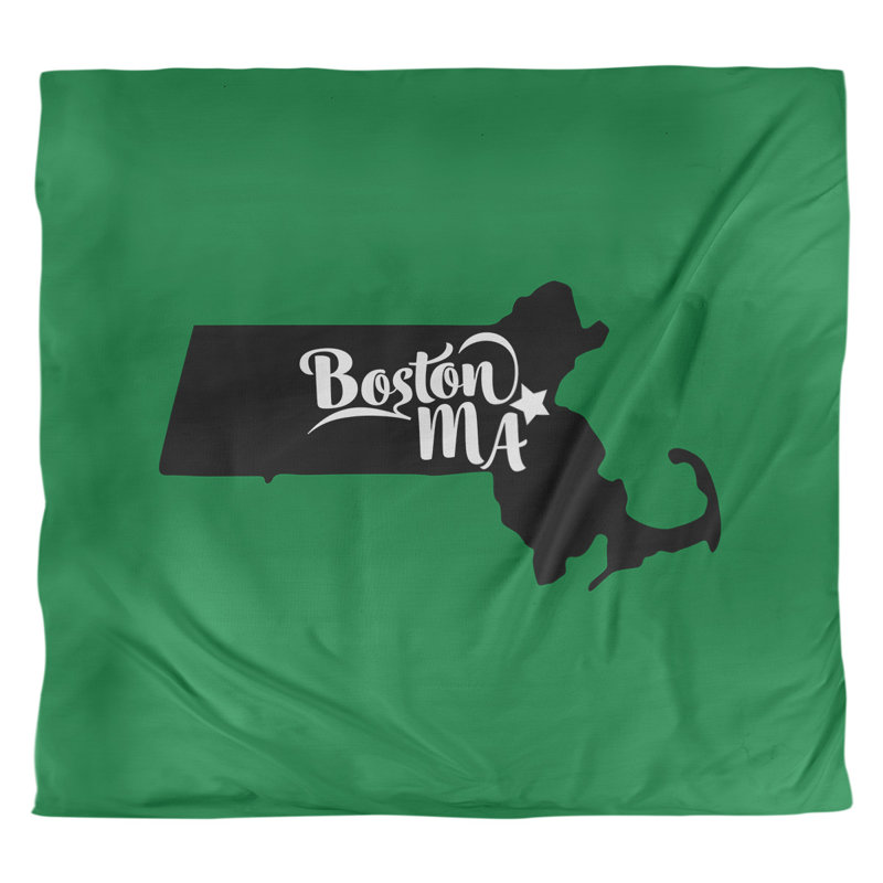 Ensemble de housse de couette boston massachusetts, Housse de couette pour grand lit, Vert / Noir, Polyester brossé