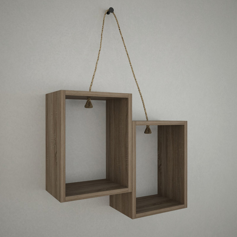 Tablette décorative 2 pièces avec tablettes réglables Abdelmageed, Chêne