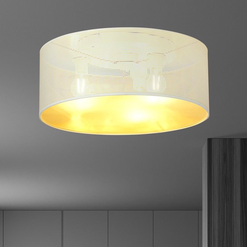 Leonardville Fabric Flush Mount, 20cm H x 50cm W x 50cm D, White/Gold