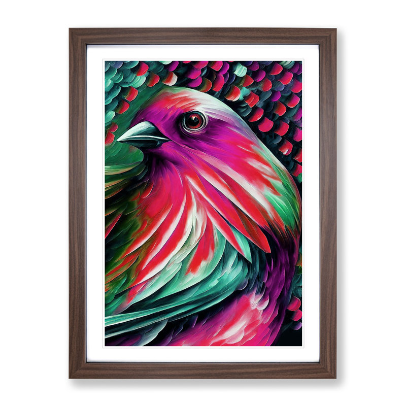 View of a Bird No.5 1 Piece Single Picture Frame Painting, 34cm H x 25cm W x 2cm D, Walnut Framed