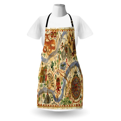 East Urban Home Vintage Cartography Apron Unisex Treasure Hunts Adult Size Multicolor