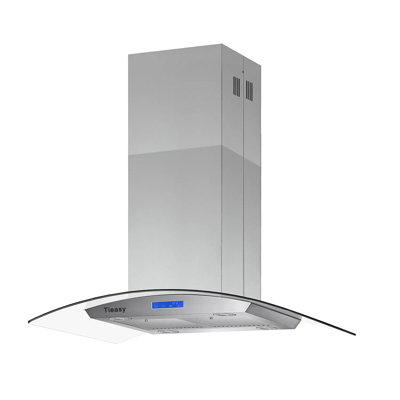 36-inch Island Mount Range Hood With Touch Control, 900 Cfm Stainless Steel Kitchen Vent Hood, Tempered Glass Design, Dishwasher-safe Baffle Filters & Led Lights