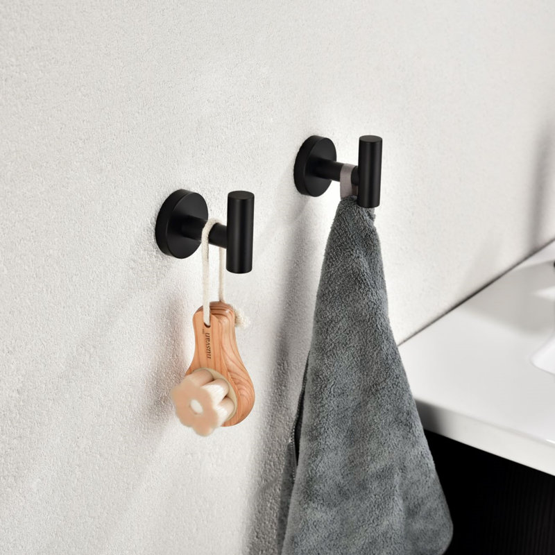 Paquet de 6 crochets à serviettes de bain noir mat, conception robuste et moderne pour un rangement efficace et une installation facile