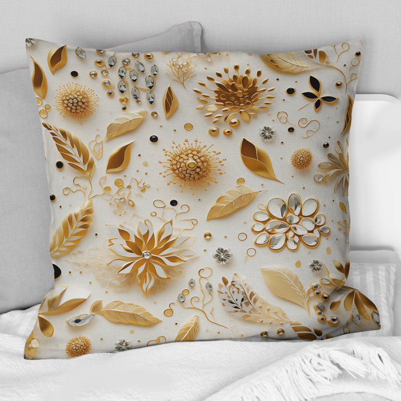 White And Gold Glam Marble Pattern - Marble Polyester Throw Pillow, 16"H x 16"W