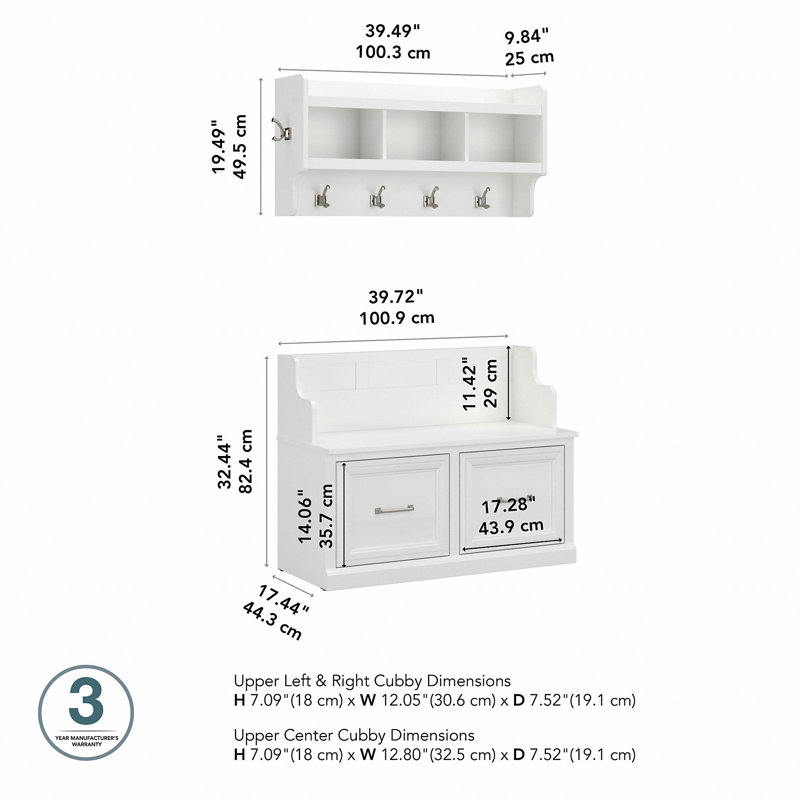 Kierra Hall Tree with Shoe Storage, White Ash