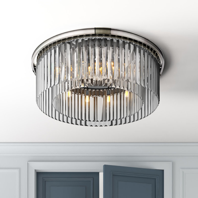 Yazmin Crystal Flush Mount, Polished Nickel, Smoky