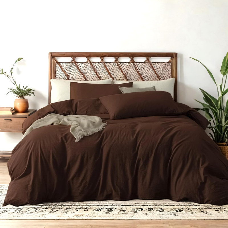 Ensemble de housse de couette brune très grand 160 g / m² avec 2 taies d'oreiller et 3 taies décoratives