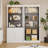 5 Tier Adjustable Bookcase with LED Lights, Roman Column Bookshelf, Open Shelves & Dual-Door Storage Cabinet