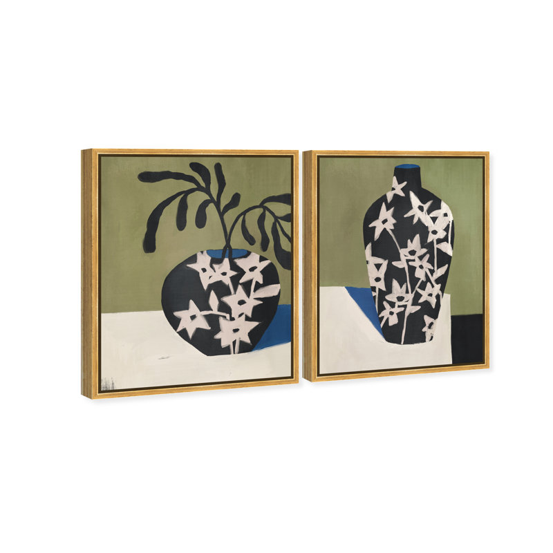 Noir Vase Set Set by Oliver Gal, 62"H x 50"W, Gold Floater Frame