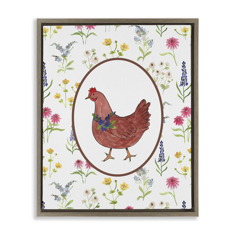 Cadre flottant Farm Friends Rooster & Herbs, design par Nina Jacobs, H 21 po x l 17 po, Cadre flottant orme Montalcino