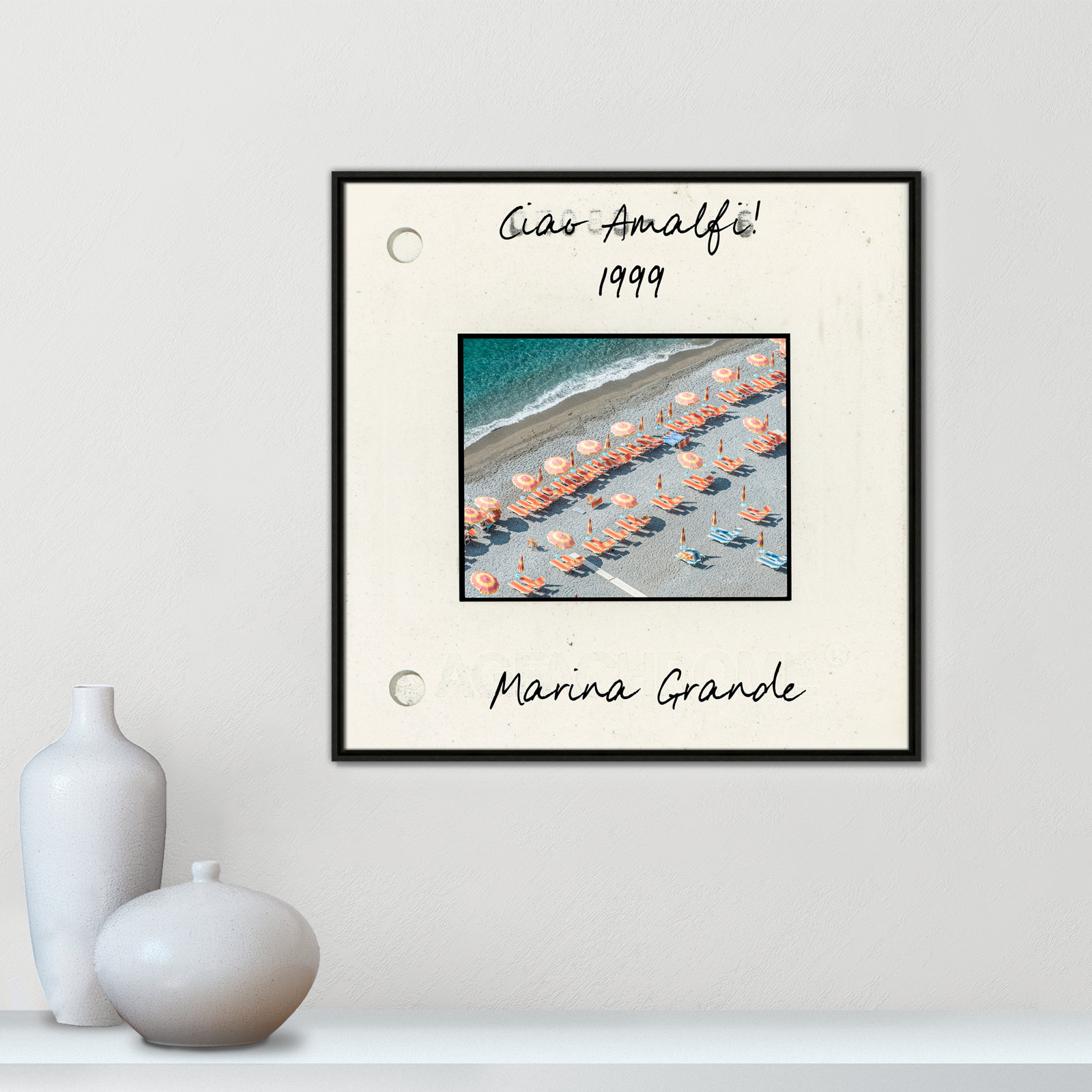Travel Slide Collection "Amalfi, Italy - Marina Grande" Print, Espresso Floater Framed Canvas, 31.5" H x 31.5" W x 2" D