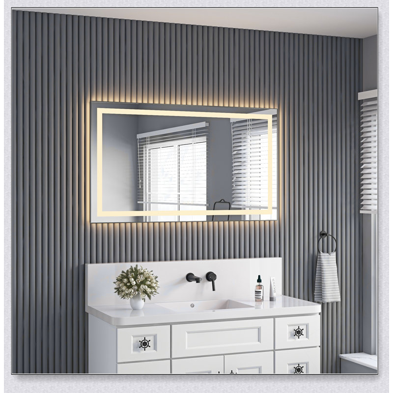 Miroir de salle de bain DEL, Brun jaune, 28 po x 48 po