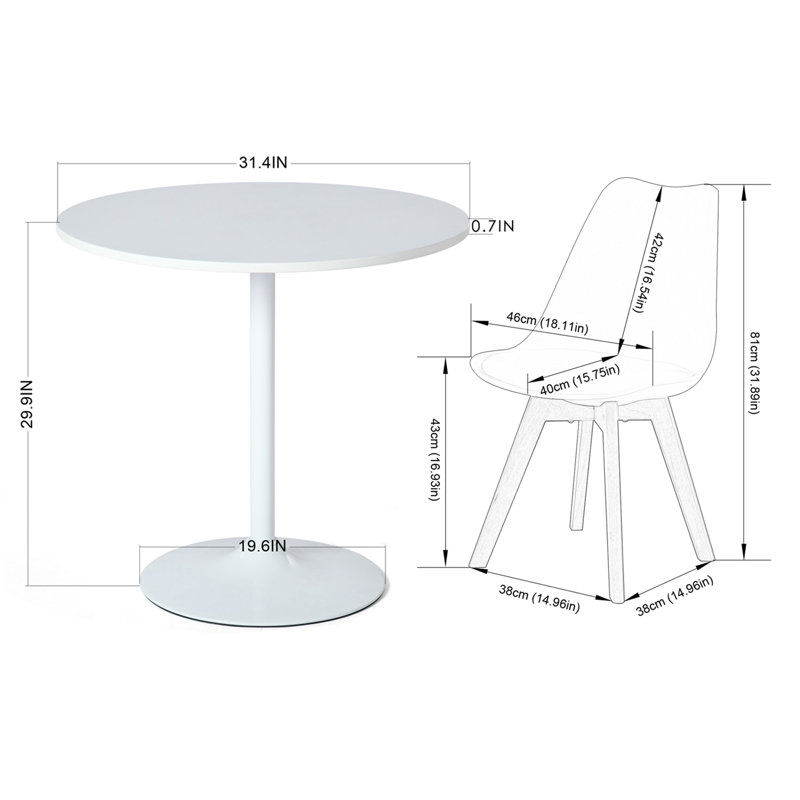 Ensemble de 5 tables de salle à manger rondes et 4 chaises en plastique (blanc et gris), Noir