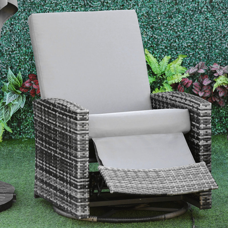 Fauteuil inclinable extérieur pivotant en osier, dossier inclinable, repose-pieds relevable, base pivotante à 360 °, coussins résistants à l'eau pour patio