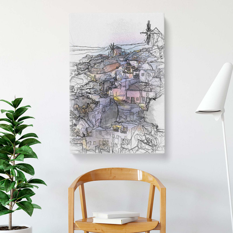 The Santorini Skyline in Greece in Abstract - Wrapped Canvas, 50cm H x 35cm W x 3cm D