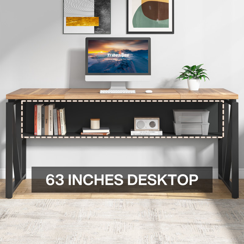 Bureau de direction et classeur latéral 2 pièces Lympsham, Brun / Noir, H 29 po x l 63 po x P 55 po
