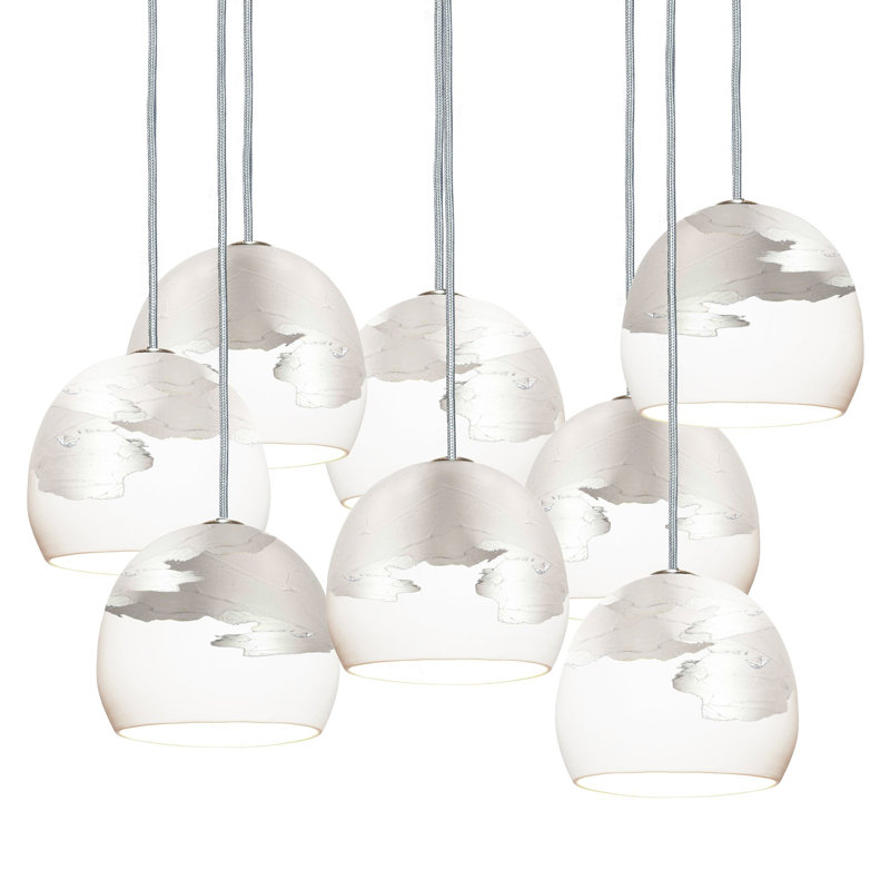 8 - Light Crystal Chandelier, 120" H x 18" W x 18" D, White/Bronze, Brass Braided Cord