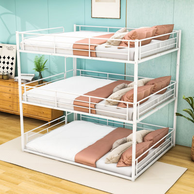 Metal Triple Bunk Bed with Safety Guardrails
