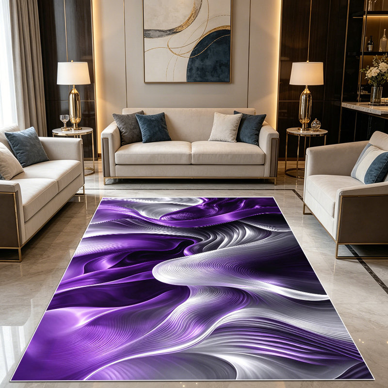 1PC Abstract Purple Black Silver Swirl Fluid Art area rugs for Living Room, Soft and Comfortable, Suitable for all seasons, easy-to-maintain, machine washable Indoor floor mat, Under Table Farmhouse suitable for dining table, bedroom, entryway, home