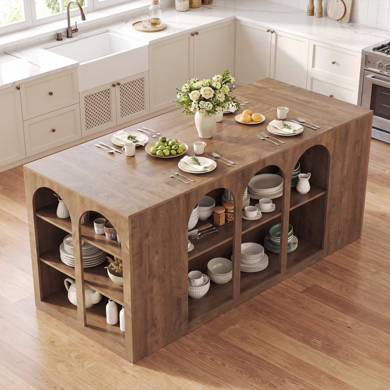 Grande table à manger de 78,7 pouces avec étagères de rangement et espace pour s'asseoir