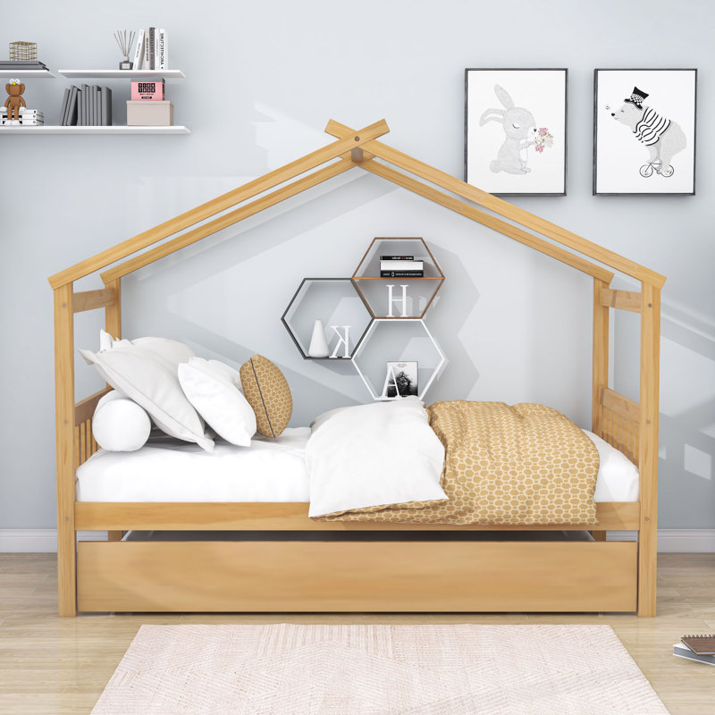 Patchin Wood Daybed with Trundle and Slats, Natural, Twin