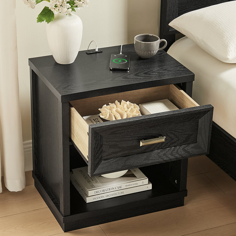 Ensemble de chambre à coucher 2 pièces, table de chevet et commode 7 tiroirs, Black