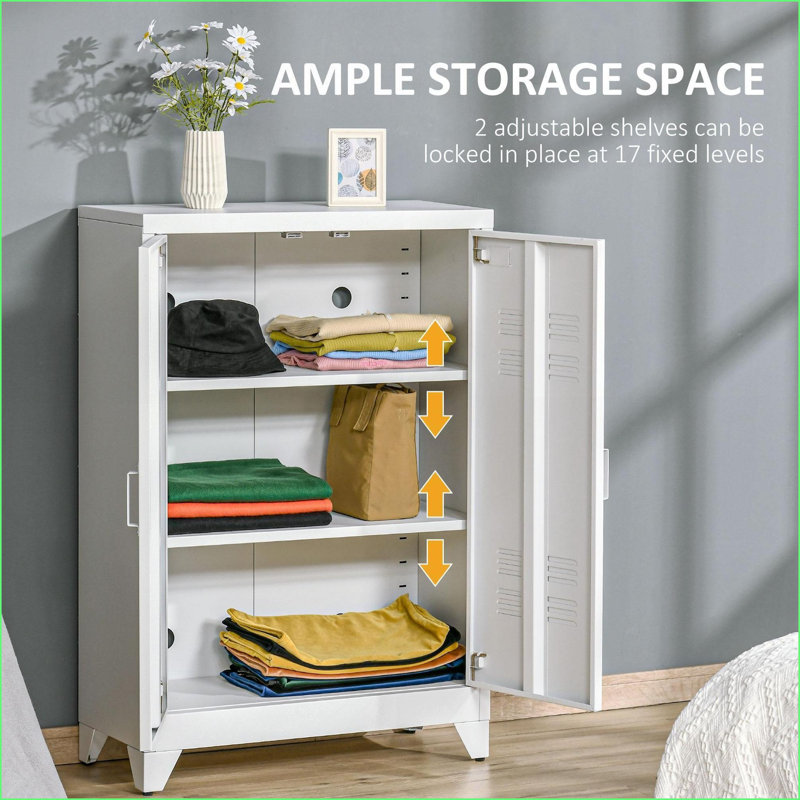 Armoires, rangement industriel en métal avec portes doubles Tablettes réglables | Blanc cassé | Bureau
