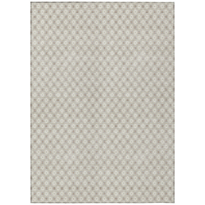 3' X 5' Beige And Ivory Floral Washable Indoor Outdoor Area Rug