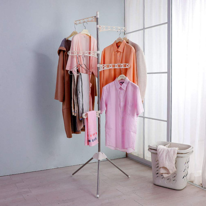 Foldable Laundry Pole Clothes Tree Drying Rack, Ivory